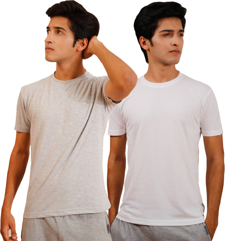 Tryd Solid Men Round Neck Grey, White T-Shirt(Pack of 2)