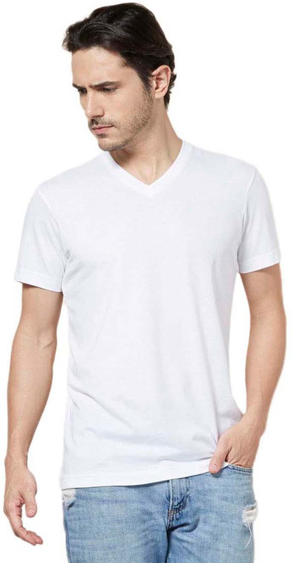 Tuna London Solid Men V-neck White T-Shirt