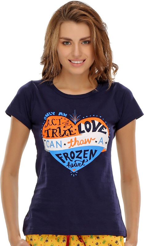 Clovia Graphic Print Women Round Neck Blue T-Shirt