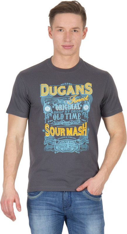 Wilkins & Tuscany Solid Men Round Neck Grey T-Shirt