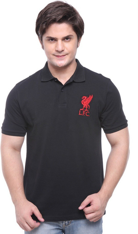 Liverpool FC Solid Men Polo Neck Black T-Shirt