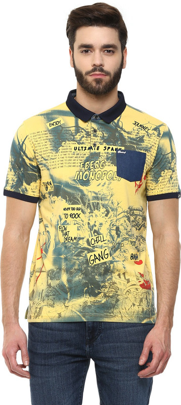 Fritzberg Printed Men Polo Neck Yellow T-Shirt