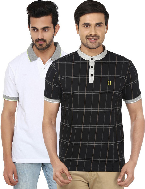 Ruse Checkered, Solid Men Polo Neck Multicolor T-Shirt(Pack of 2)