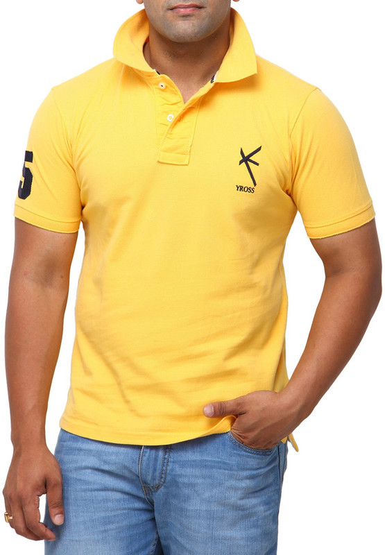 Yross Designs Solid Men Polo Neck Gold T-Shirt