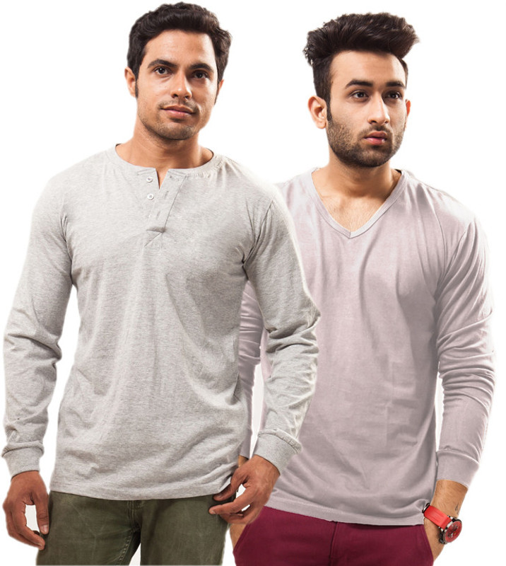 Unisopent Designs Solid Men Henley Grey, Grey T-Shirt(Pack of 2)