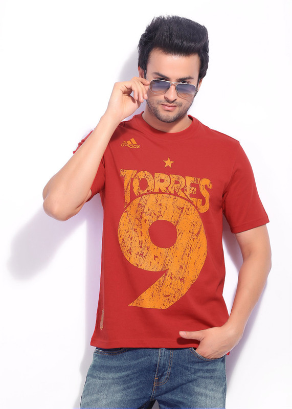 ADIDAS Printed Men Round Neck Red T-Shirt