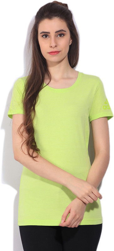 ADIDAS Self Design Women Round Neck Light Green T-Shirt