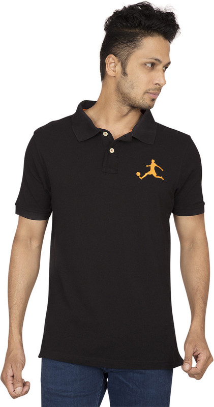 Red Line Solid Men Polo Neck Black T-Shirt