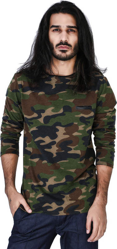 Mr Button Printed Men Round Neck Green T-Shirt