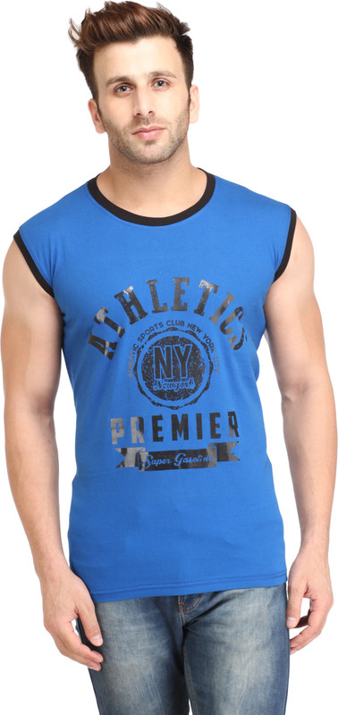 SBF Solid Men Round Neck Blue T-Shirt