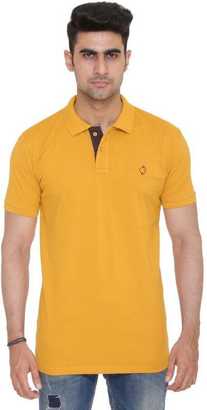Colors & Blends Solid Men Polo Neck Gold T-Shirt