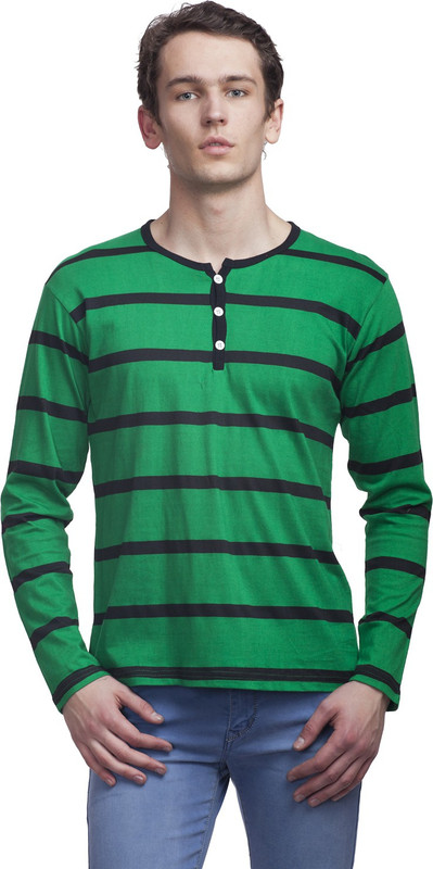 Clo Clu Striped Men Round Neck Green T-Shirt