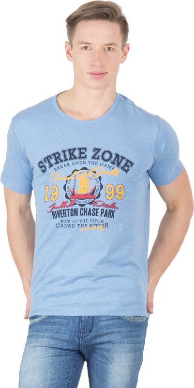 Wilkins & Tuscany Solid Men Round Neck Light Blue T-Shirt