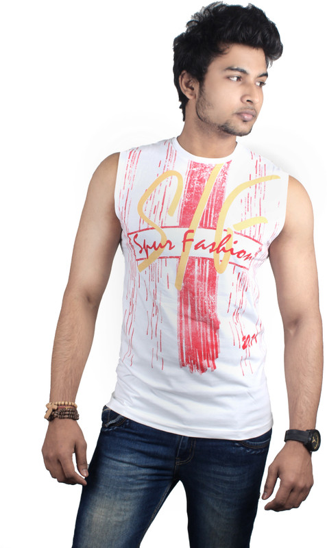 Spur Printed Men Round Neck White, Red T-Shirt