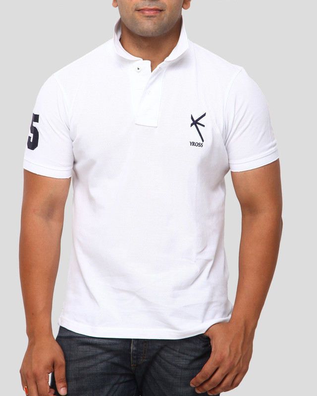 Yross Designs Solid Men Polo Neck White T-Shirt