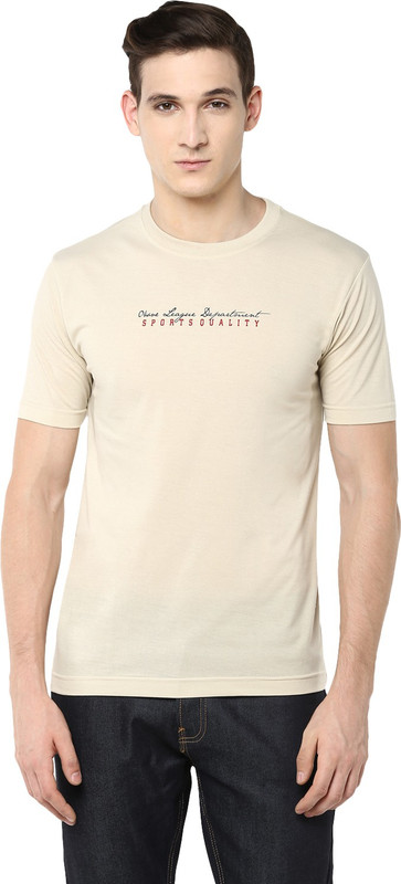 Okane Solid Men Round Neck Beige T-Shirt