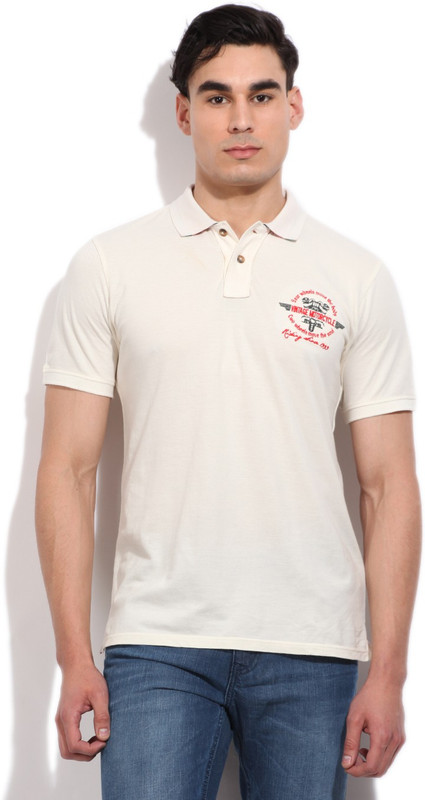 Peter England Solid Men Polo Neck White T-Shirt
