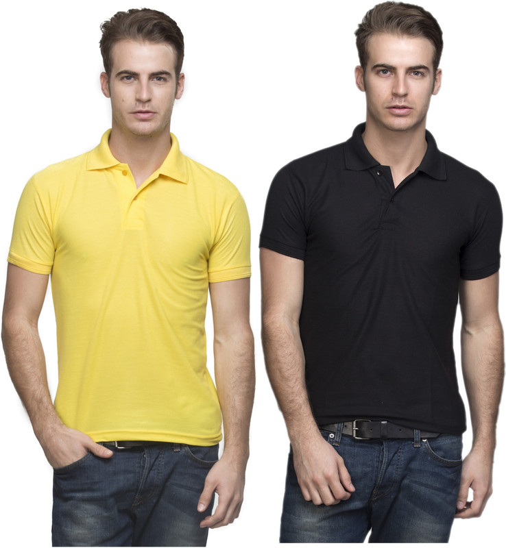 Lambency Solid Men Polo Neck Yellow, Black T-Shirt(Pack of 2) Lambency Solid Men Polo Neck Yellow, Black T-Shirt(Pack of 2)