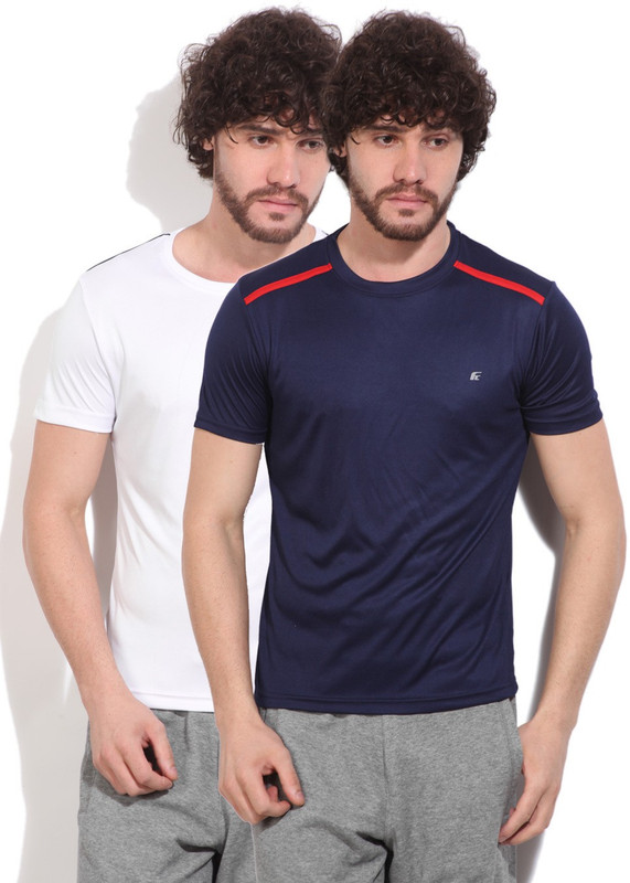 Fort Collins Solid Men Round Neck White, Blue T-Shirt(Pack of 2)