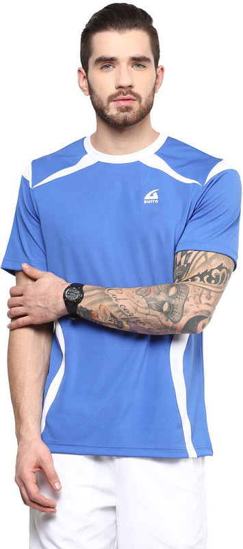 Aurro Solid Men Round Neck Blue T-Shirt