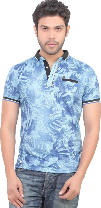Carbone Printed Men Round Neck Light Blue T-Shirt