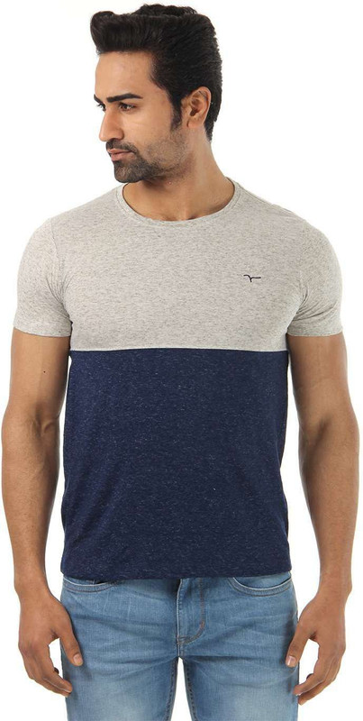 Flying Machine Solid Men Round Neck Dark Blue T-Shirt