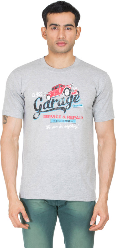 Winfield Printed Men Round Neck Grey T-Shirt