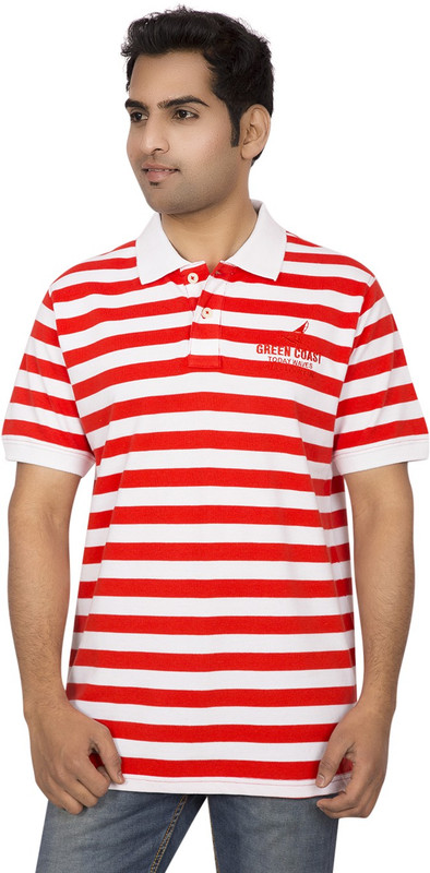 Red Line Striped Men Polo Neck Red, White T-Shirt