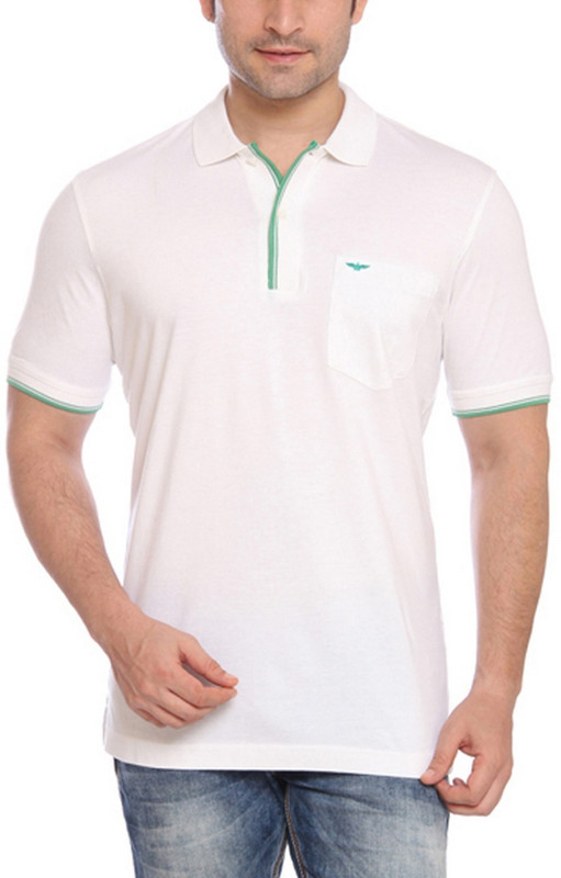 Park Avenue Solid Men Flap Collar Neck White T-Shirt