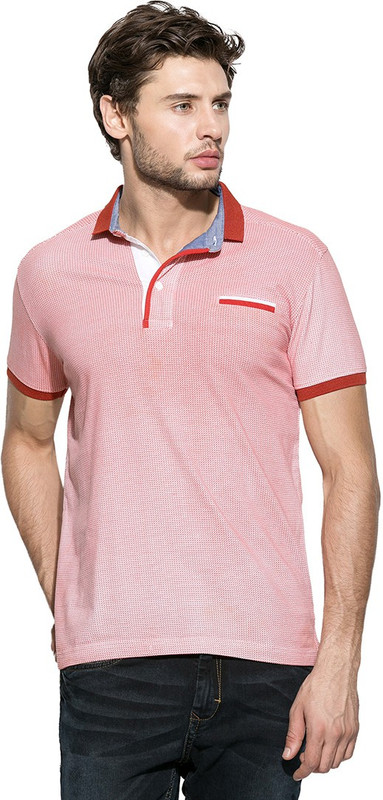 Mufti Self Design Men Polo Neck Orange T-Shirt