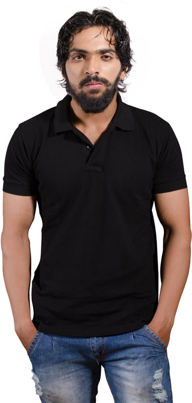 One11 Solid Men Polo Neck Black T-Shirt