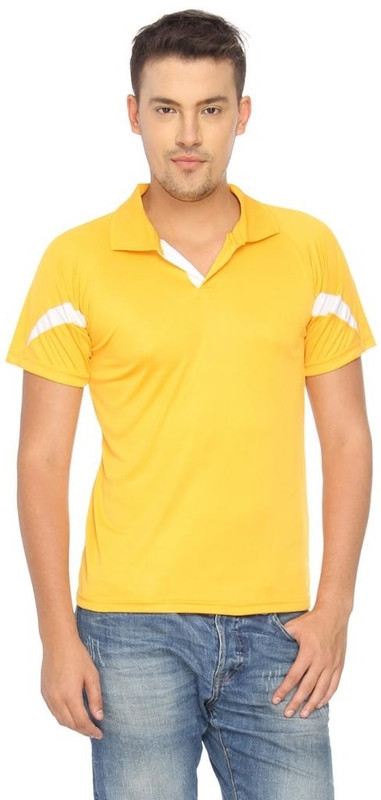 Campus Sutra Solid Men Polo Neck Yellow T-Shirt