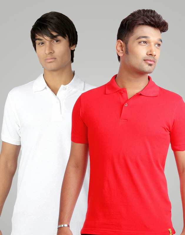 Campus Sutra Solid Men Polo Neck Red, White T-Shirt(Pack of 2)