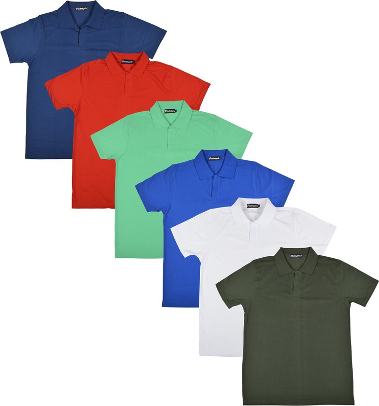 Pintapple Solid Men Polo Neck White, Blue, Light Green, Red, Dark Blue, Dark Green T-Shirt(Pack of 6)