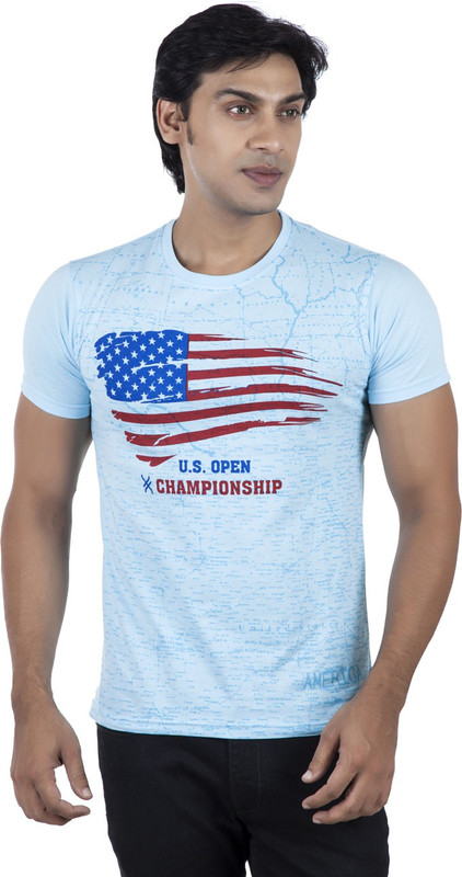 Life by Shoppers Stop Printed Men Round Neck Light Blue T-Shirt