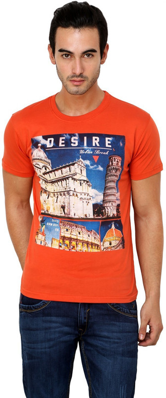 Okane Solid Men Round Neck Orange T-Shirt