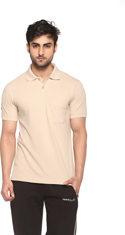 Sport Sun Solid Men Polo Neck Beige T-Shirt