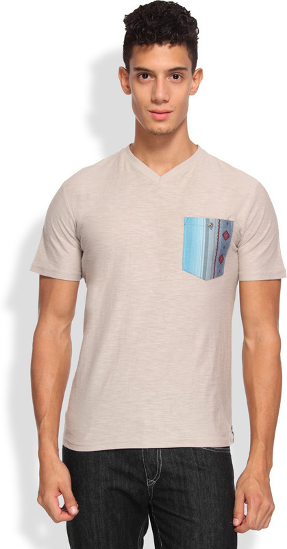 Arise Solid Men V-neck Grey T-Shirt