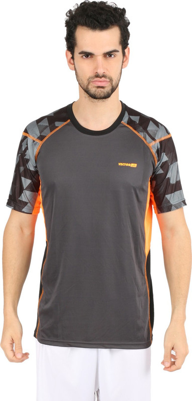 Vector X Printed Men Round Neck Grey, Orange T-Shirt
