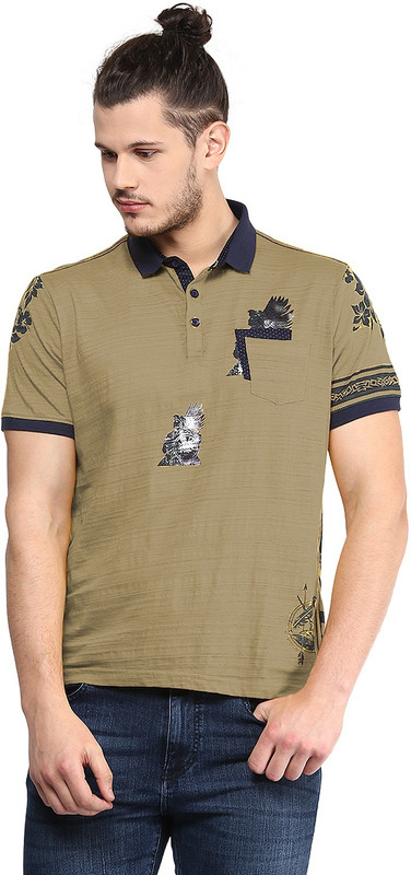 Fritzberg Printed Men Polo Neck Brown T-Shirt