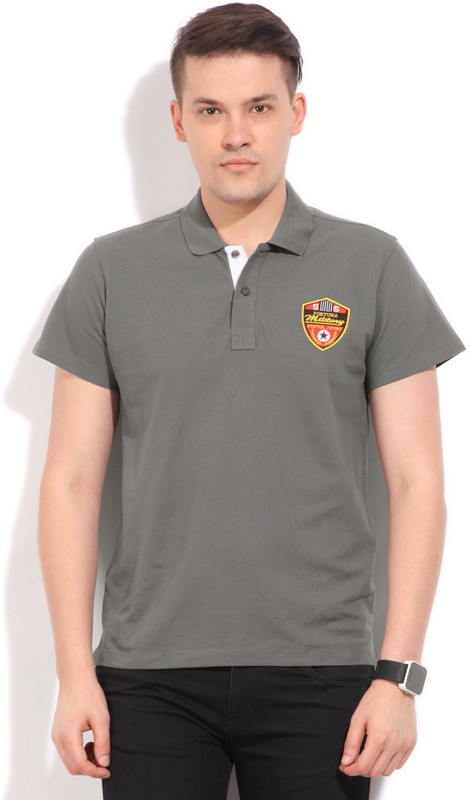Global Nomad Solid Men Polo Neck Grey T-Shirt