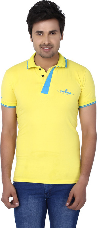 Kraasa Self Design Men Polo Neck Yellow, Light Blue T-Shirt