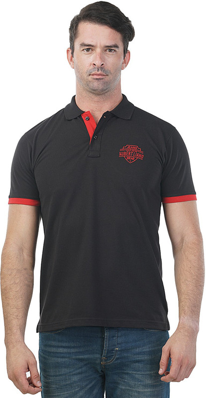 Aubert Liano Self Design Men Polo Neck Black T-Shirt