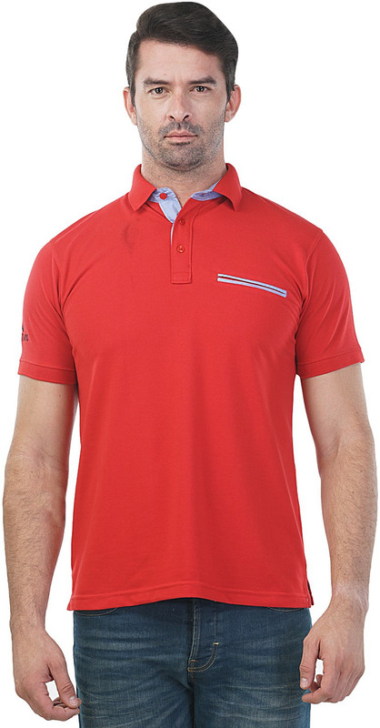 Aubert Liano Self Design Men Polo Neck Red T-Shirt
