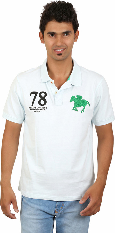 Red Line Graphic Print Men Polo Neck Light Blue T-Shirt