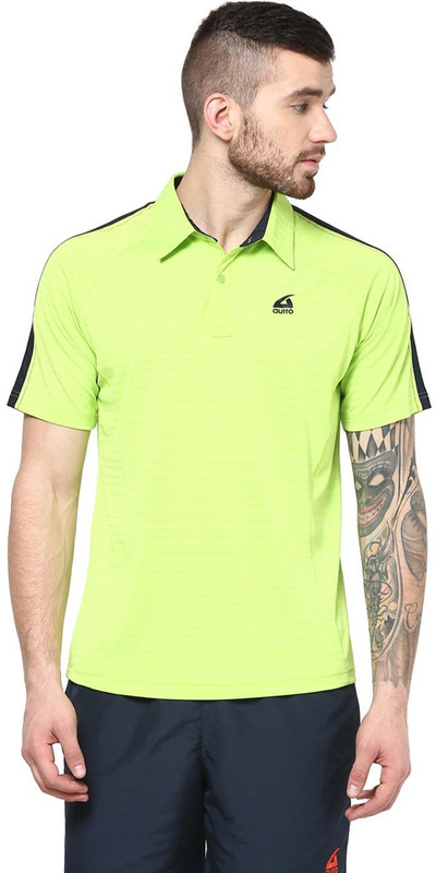 Aurro Solid Men Polo Neck Green T-Shirt