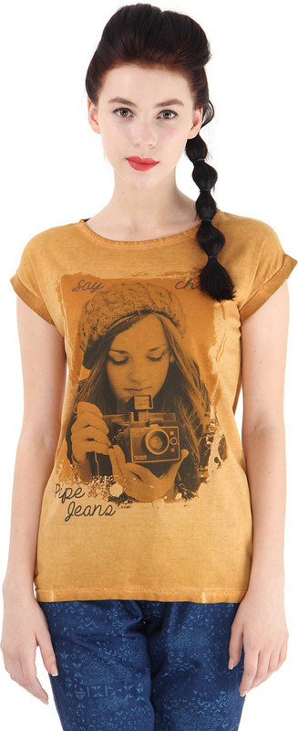 Pepe Jeans Graphic Print Women Round Neck Yellow T-Shirt
