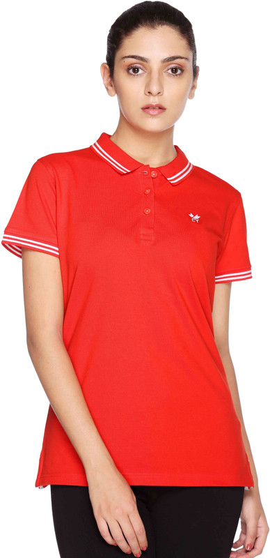 CLUB YORK Embroidered Women Polo Neck Orange T-Shirt