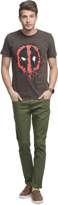 Deadpool Printed Men Round or Crew Brown T-Shirt