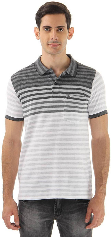 Cloak & Decker Striped Men Polo Neck Grey, White T-Shirt Cloak & Decker Striped Men Polo Neck Grey, White T-Shirt